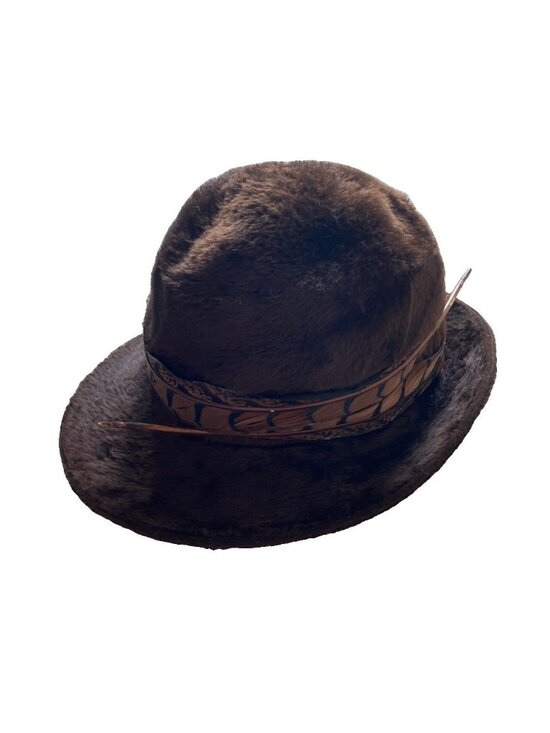 Vintage Italian Duchess Miss Alice Brown Fedora Hat 50s Faux Fur Feather 1950s main image 11